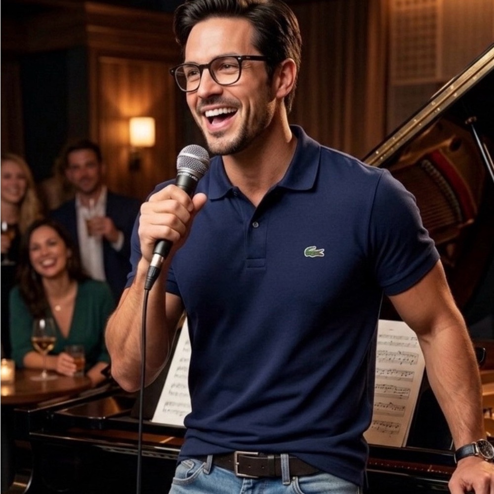 Lacoste Navy Pique Polo with Green Crocodile Logo